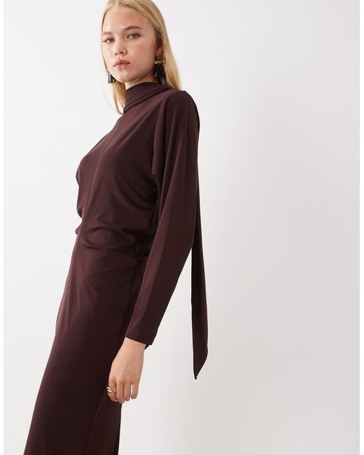 Mango Purple Knitted High Neck Midi Dress