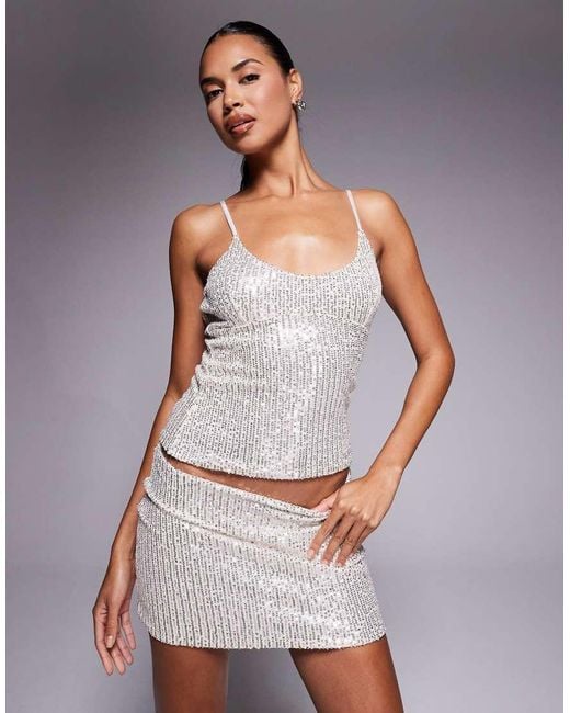 Fashionkilla Gray Sequin Scoop Neck Cami Top