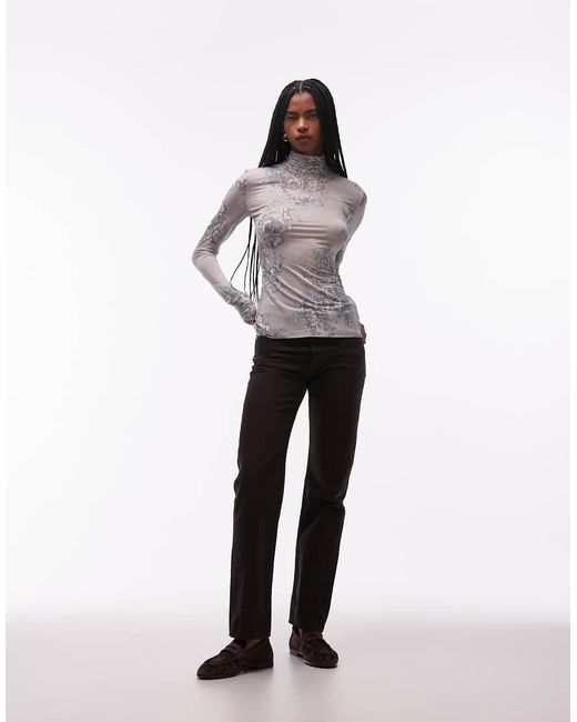 & Other Stories Gray Sheer Floral Printed High Neck Top