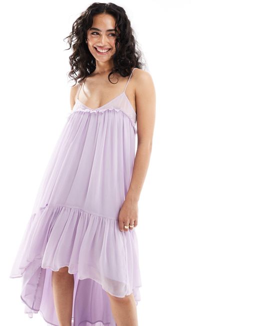 ASOS Purple Chiffon Trapeze Maxi Dress With Raw Edge