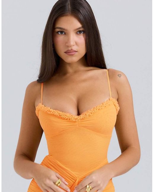 House Of Cb Orange Gabbi Ruffled Front Gown