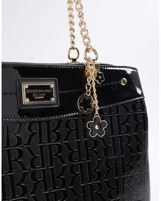River Island Black Chain Handle Embossed Tote Bag