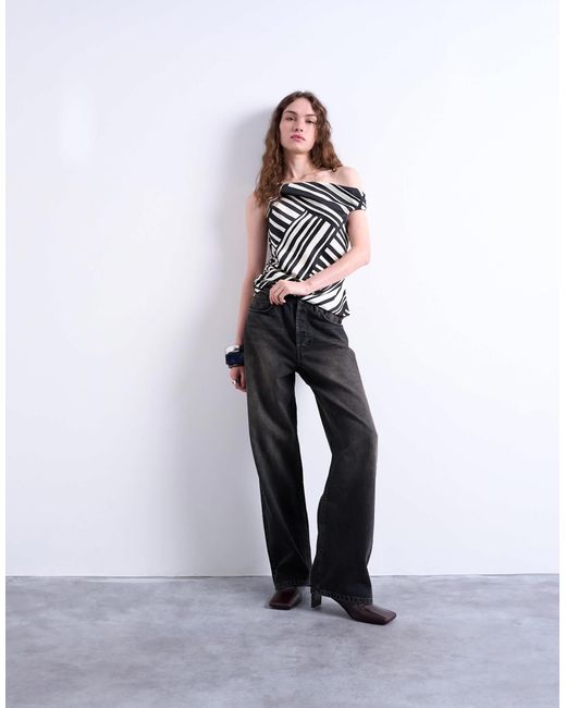 TOPSHOP Gray – gestreiftes satin-oberteil