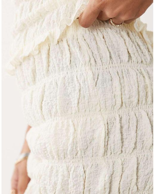 Brave Soul White Ruched Mini Shorts With Ruffle Detail