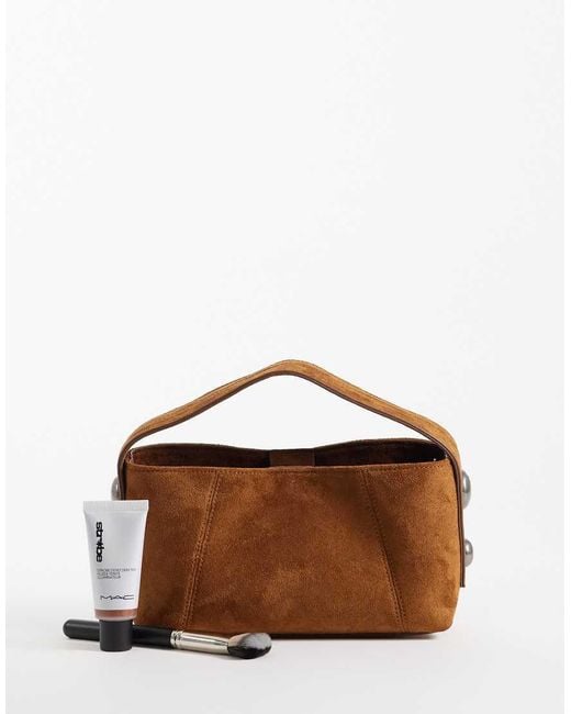 ASOS Brown Studded Faux Suede Grab Bag With Detachable Crossbody Strap