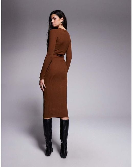 River Island Brown Crew Neck Knitted Midi Dress