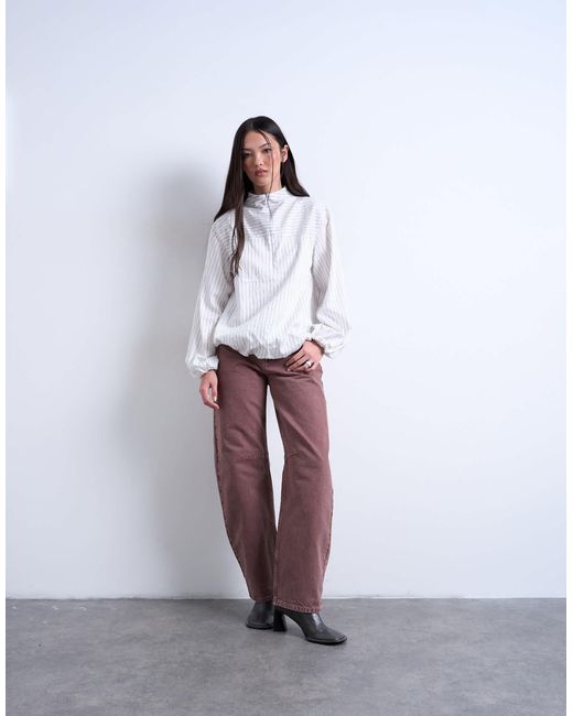 Barrel - jean bouffant à taille mi-haute - aubergine TOPSHOP en coloris White