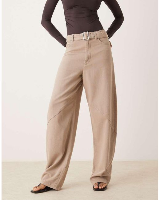 ASOS Natural Asos Design Tall Oversized Trousers With Laundered Utility Detail