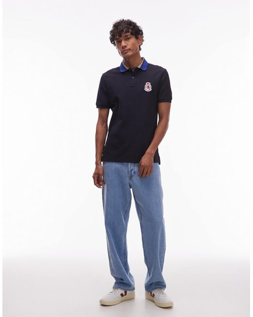 Tommy Hilfiger Blue Herringbone Collar Regular Polo Shirt for men