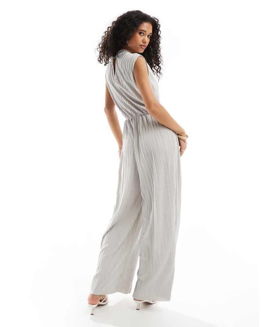 Vero Moda White High Neck Sleeveless Plisse Jumpsuit
