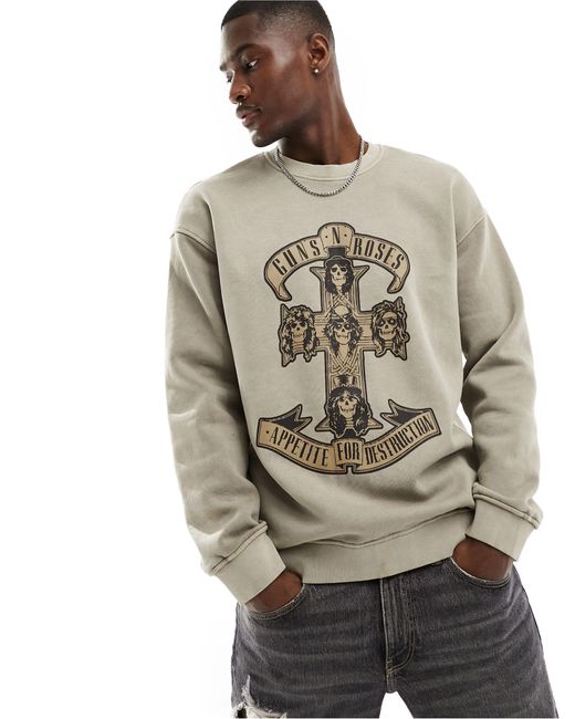 Only & Sons Gray Oversized Guns'n'roses Sweatshirt for men