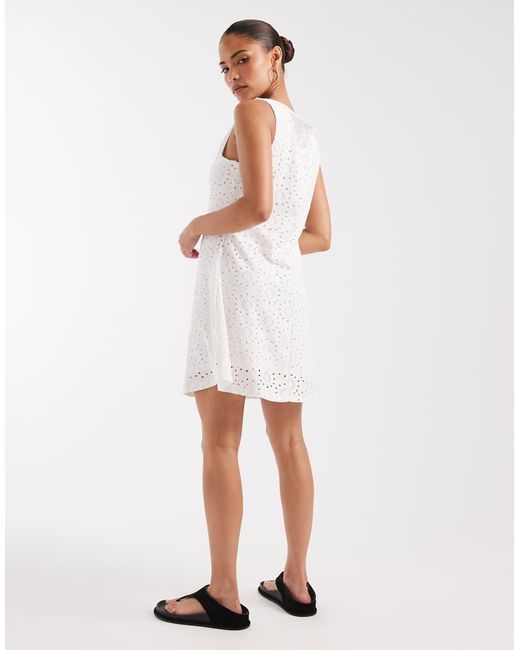 Vero Moda White Jersey Floral Broderie Sleeveless Mini Dress