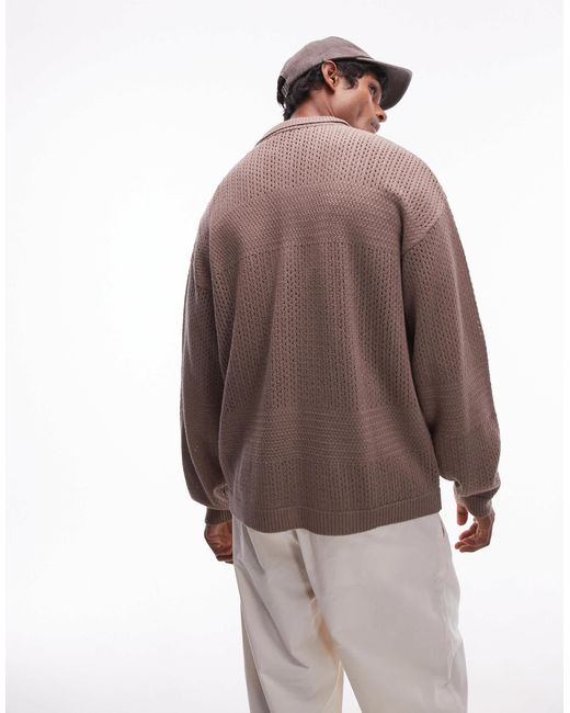 Topman – langärmliges polohemd in Brown für Herren