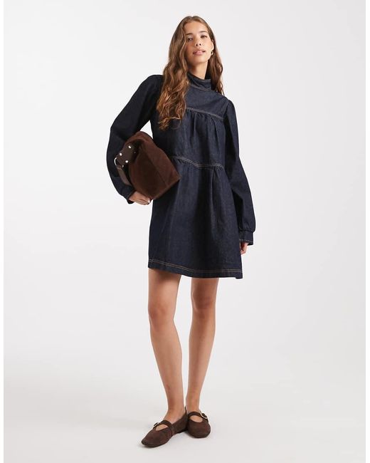 Vestido Vaquero Escalonado Con Lavado Azul Añil De Miss Selfridge de color Blue