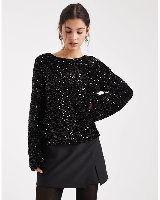 Pieces Black Backless Sequin Top With Satin Bow Back