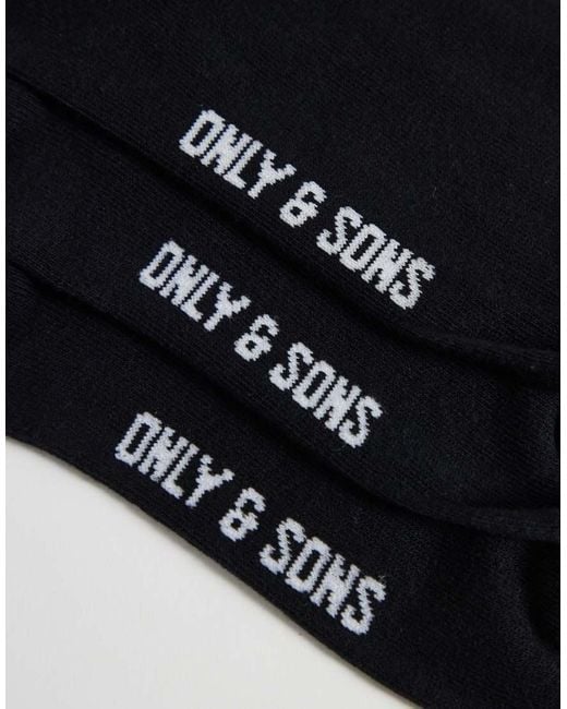 Only & Sons Black 3 Pack Socks for men