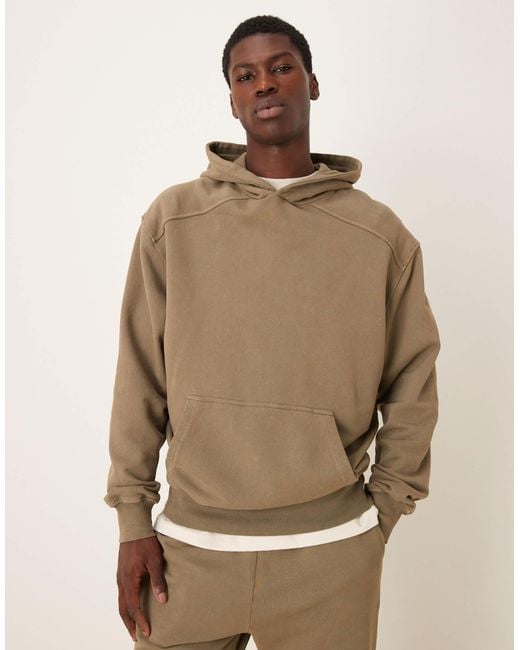 ASOS – schwerer, stückgefärbter kapuzenpullover in Natural für Herren
