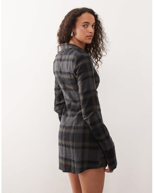 Monki Black Long Sleeve Cinched Mini Shirt Dress