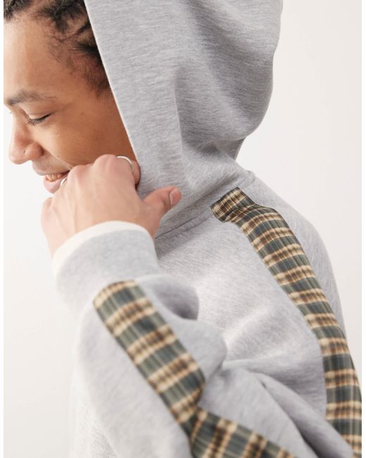 Reclaimed (vintage) Gray Unisex Check Side Stripe Hoodie