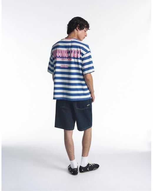 Pull&Bear Blue Stwd Striped T-shirt for men