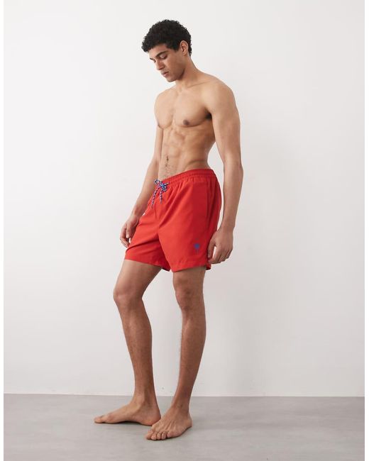 Threadbare Red Swim Shorts With Palm Tree Graphic for men