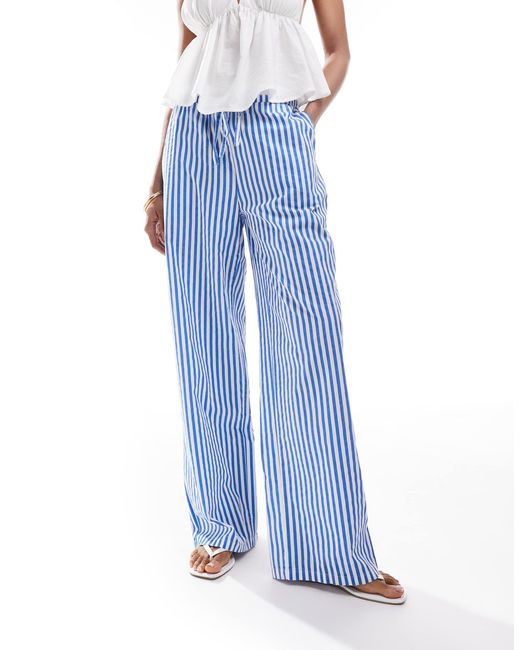 Pantalon large à taille double à rayures Vero Moda en coloris Blue