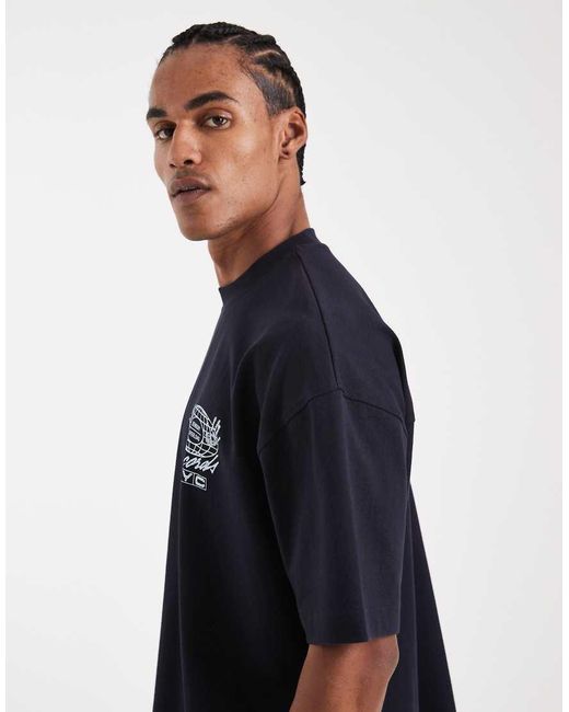 ASOS Blue Circular Design Collection Super Heavyweight Oversized T-shirt With Records Graphic for men