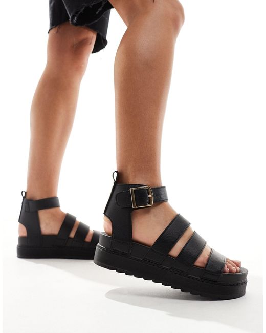 Truffle Collection Black Wide Strap Sandals