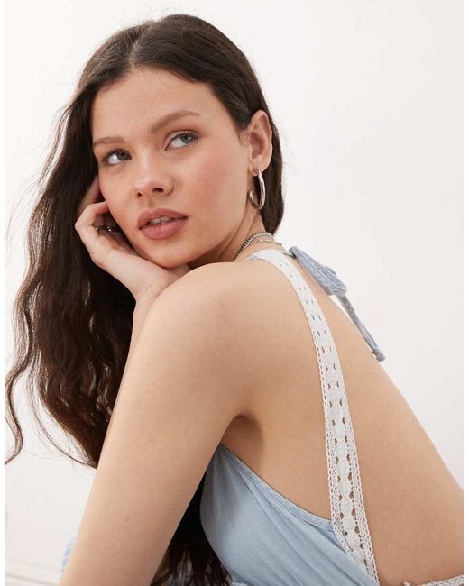 miss selfridge blue lace dress Miss Selfridge Denim Tiered Lace Insert Mini Dress in Blue