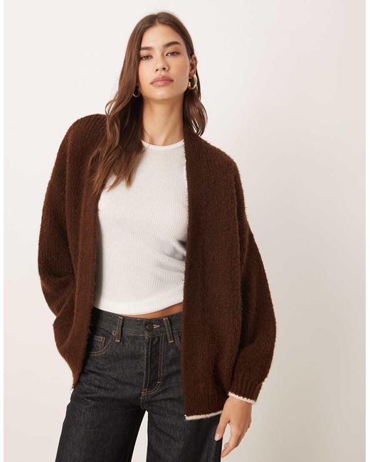 ASOS Natural Chunky Edge To Edge Cardigan With Tipping