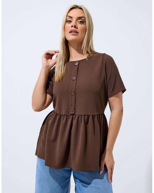 Yours Clothing Blue Button Peplum Top