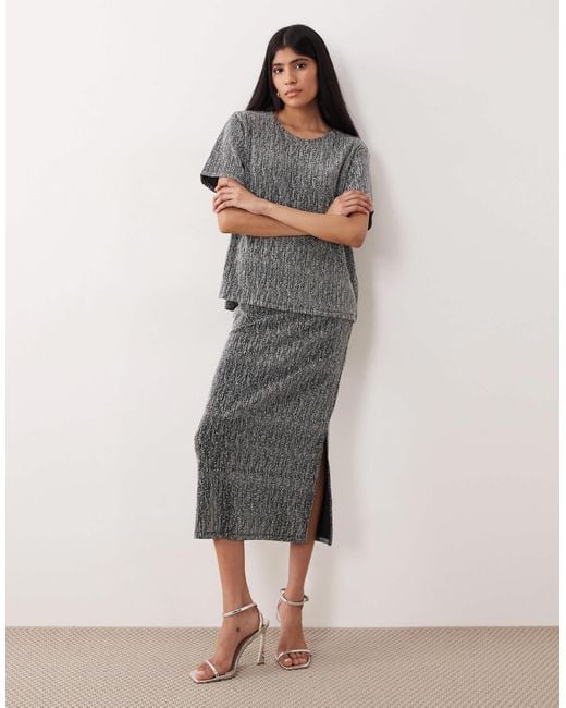 Vila Gray Glitter T-shirt Co-ord