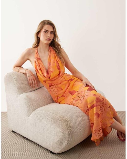 New Look Orange Floral Halter Neck Maxi Dress