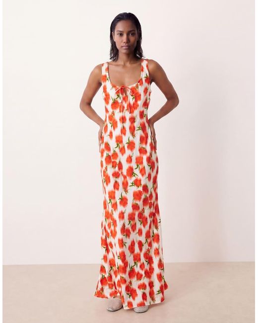 ASOS White Scoop Neck Tie Front Midi Dress