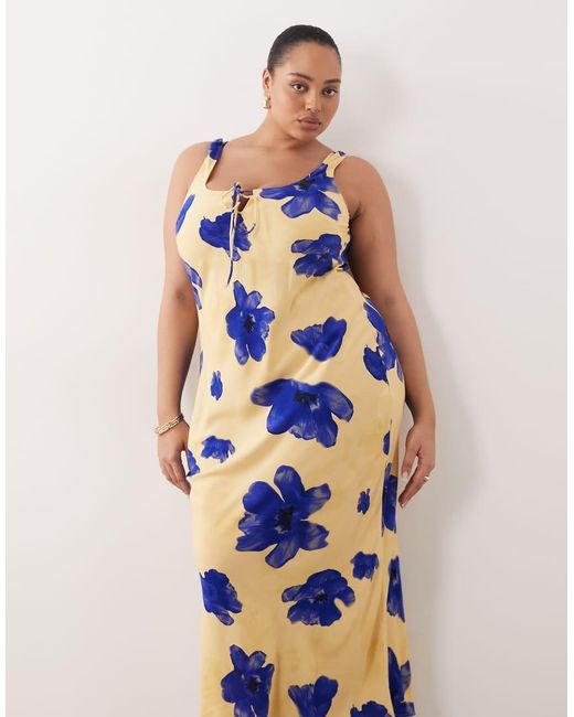 ASOS Blue Asos Design Curve Scoop Neck Tie Front Midi Dress