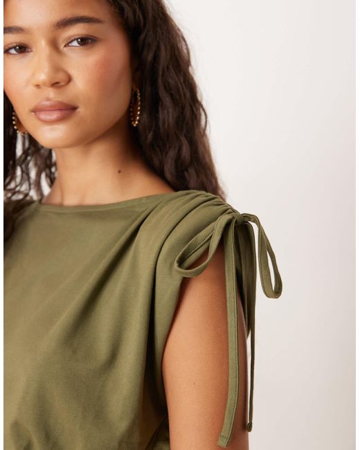 ASOS Green Drawstring Power Shoulder Cinched Top