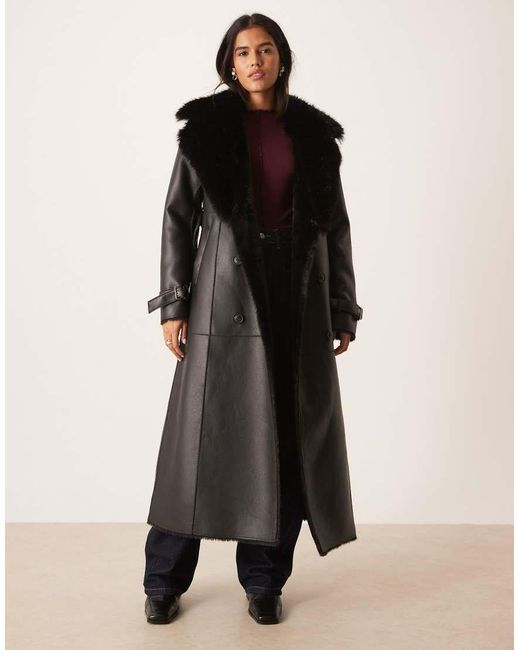 Urbancode Black Faux Leather Belted Coat