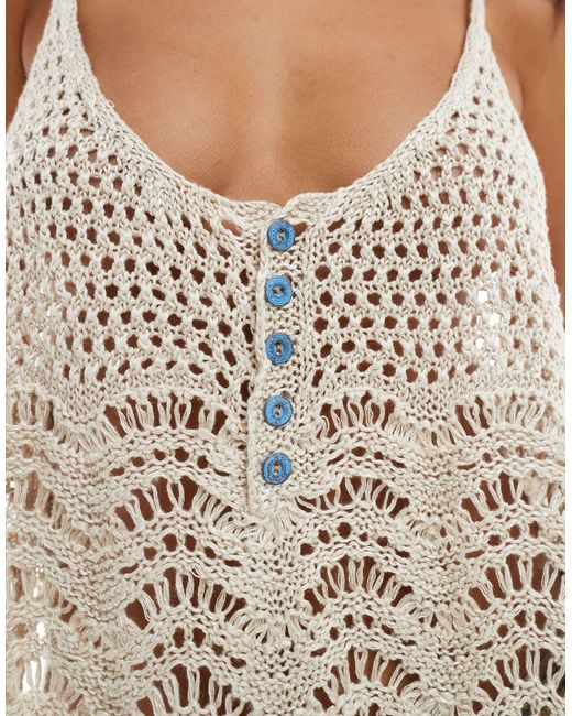 Free People Natural Crochet Tank Top With Button Detail