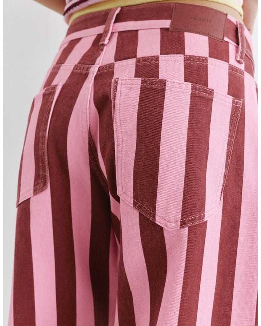 Pull&Bear Red Striped Barrel Jeans