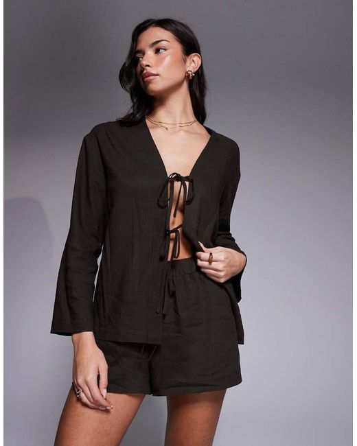 The Frolic Black Exclusive Contains Linen Elasticated Waist Pull On Beach Shorts Co-ord