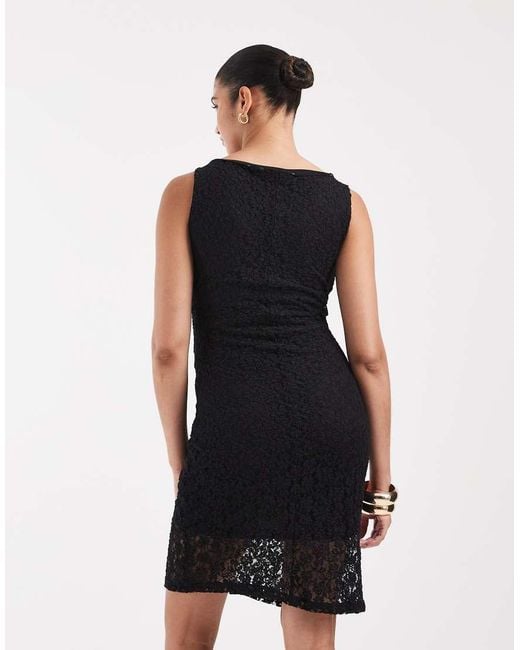Vero Moda Black Stretch Floral Lace Sleeveless Slash Neck Mini Dress
