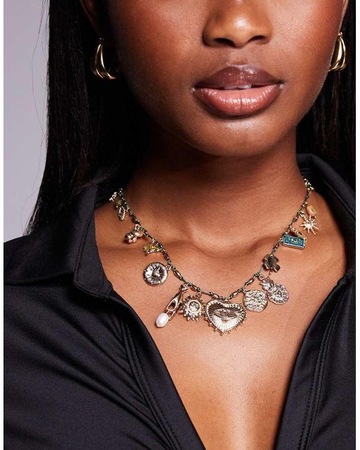ALDO Black Bohemian Statement Charm Necklace