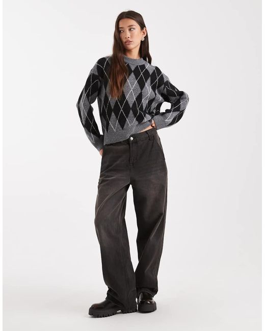 New Look Black Argyle Print Crew Neck Jumper