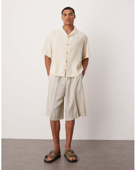 ASOS Natural Smart Oversized Bermuda Shorts With Texture-white for men