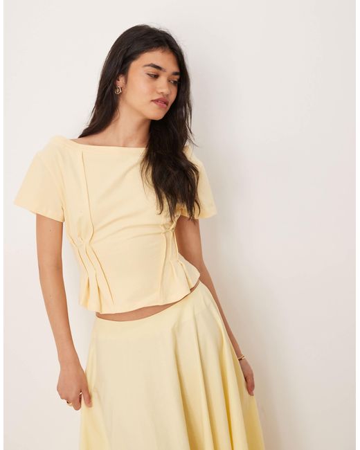 ASOS Natural Off Shoulder Cinched Waist Detail Tee