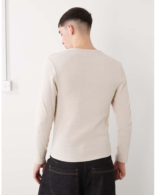 Collusion Muscle-Fit Henley T-Shirt Met Lange Mouwen En Inkeping Aan De Hals in het White voor heren