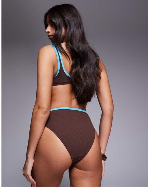 ASOS Black Ronnie Ribbed Contrast Binding Azores High Leg High Waist Bikini Bottom