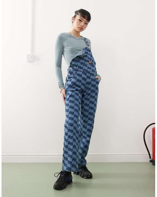 Santa Cruz Denim Tuinbroek Met Logo En Dambordmotief in het Blue