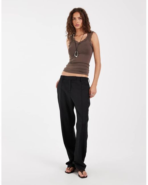 Pieces Brown V-neck Lace Trim Singlet