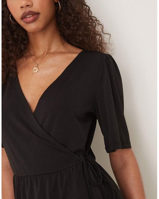 Vila Natural Jersey Wrap Front Tie Side Mini Dress